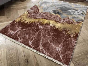 Kaymaz Taban Dijital Baskı Kadife Halı Lava Life Gold 100x300 cm - 1