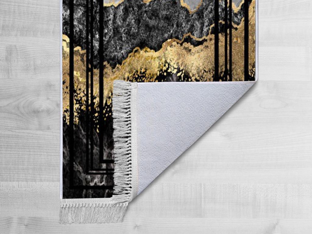 Kaymaz Taban Dijital Baskı Kadife Halı Lava Life Siyah Gold 80x150 cm - 2