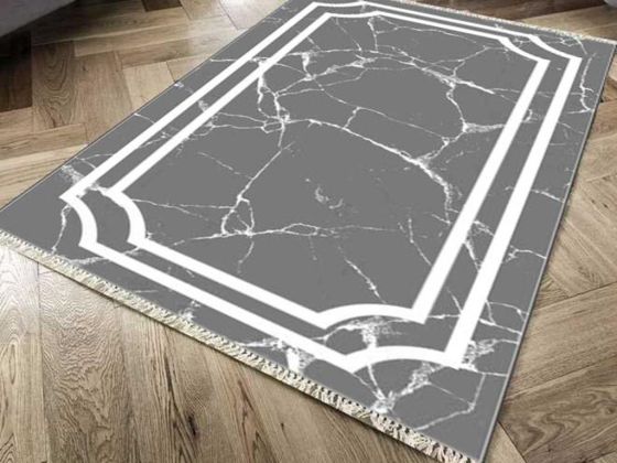 Kaymaz Taban Dijital Baskı Kadife Halı Linear Stone Antrasit 80x150 cm - Çeyiz Diyarı