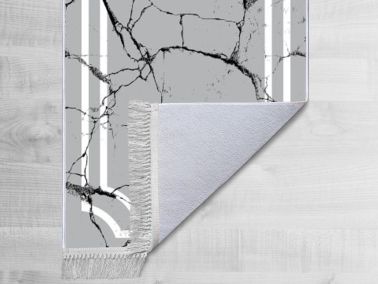 Kaymaz Taban Dijital Baskı Kadife Halı Linear Stone Gri 150x220 Cm - 2
