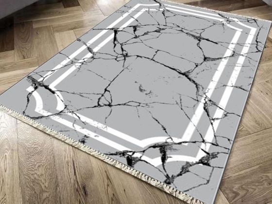 Kaymaz Taban Dijital Baskı Kadife Halı Linear Stone Gri 80x300 cm - Çeyiz Diyarı