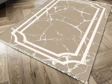 Kaymaz Taban Dijital Baskı Kadife Halı Linear Stone Kahve 150x220 Cm - 1