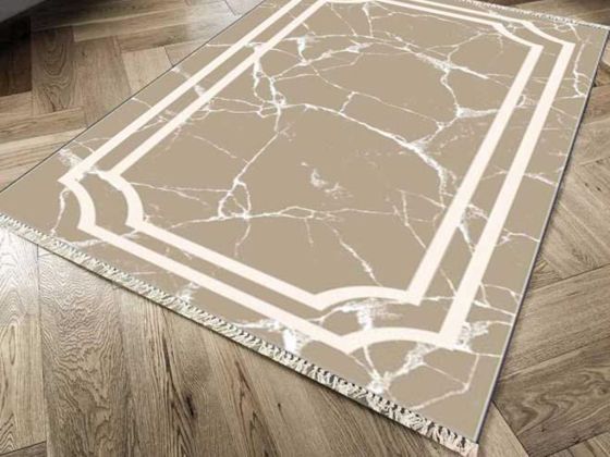 Kaymaz Taban Dijital Baskı Kadife Halı Linear Stone Kahve 80x150 cm - Çeyiz Diyarı