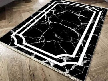 Kaymaz Taban Dijital Baskı Kadife Halı Linear Stone Siyah 100x200 cm - 1