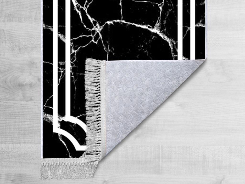 Kaymaz Taban Dijital Baskı Kadife Halı Linear Stone Siyah 150x220 Cm - 2