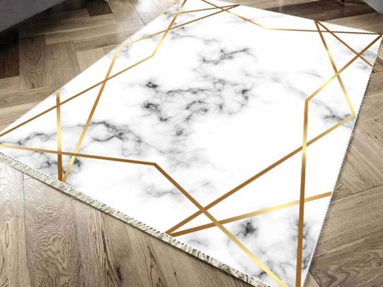 Kaymaz Taban Dijital Baskı Kadife Halı Stars Beyaz Gold 150x220 Cm - Çeyiz Diyarı