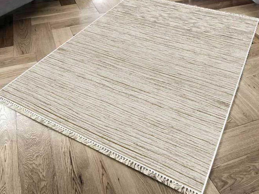 Kaymaz Taban Dijital Baskı Kadife Halı Stripe Bej 80x200 cm - 1