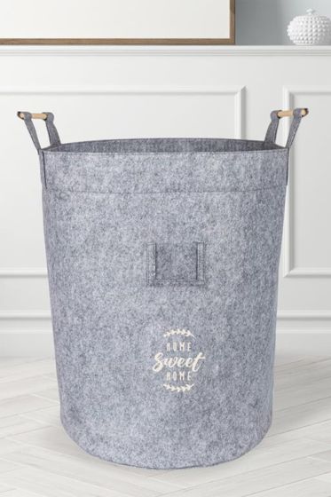 Keçe Tahta Saplı Sepet Gri - Çeyiz Diyarı