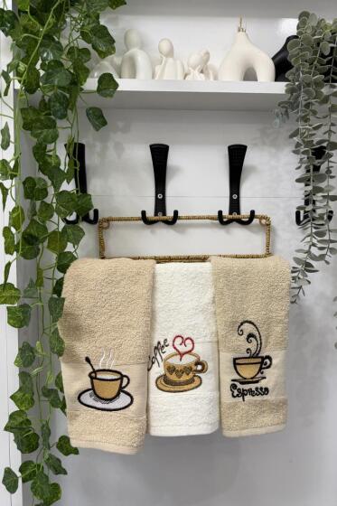 Kokora Nakışlı 3lü Mutfak Havlu Takımı 30x50 Cm - Çeyiz Diyarı