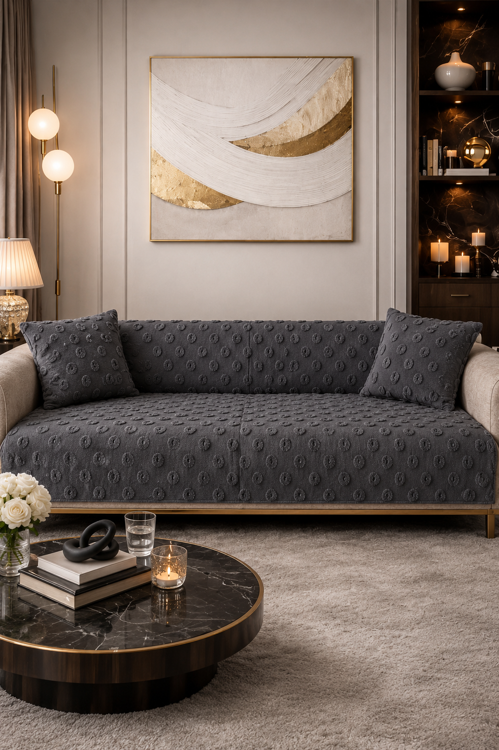 Konik Kırlent Kılıfı Hediyeli 170x210 cm Pamuklu Koltuk Örtüsü Antrasit - 1