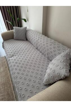 Konik Kırlent Kılıfı Hediyeli 170x210 cm Pamuklu Koltuk Örtüsü Gri - 6