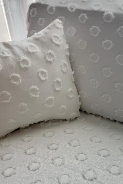 Konik Kırlent Kılıfı Hediyeli 170x210 cm Pamuklu Koltuk Örtüsü Krem - 3