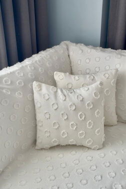 Konik Kırlent Kılıfı Hediyeli 170x210 cm Pamuklu Koltuk Örtüsü Krem - 2
