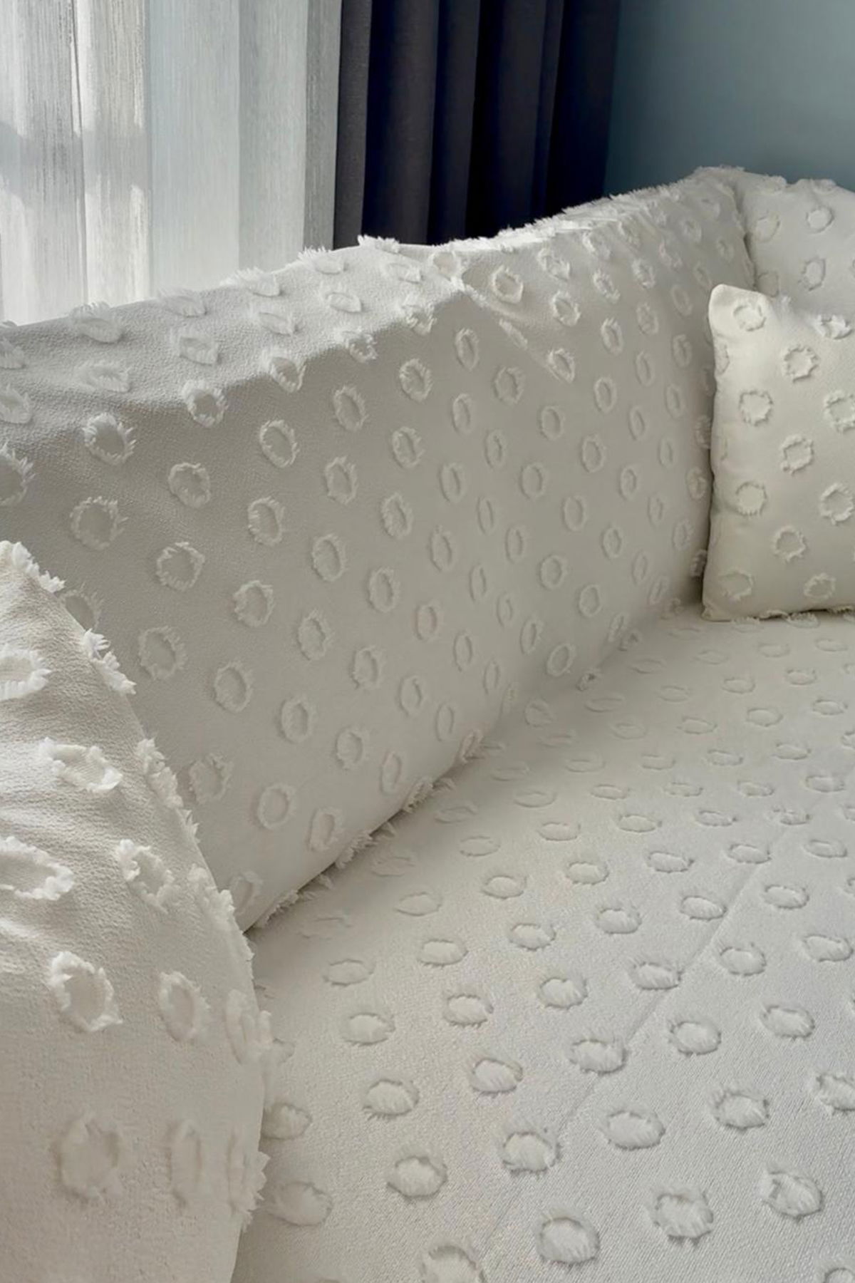 Konik Kırlent Kılıfı Hediyeli 170x210 cm Pamuklu Koltuk Örtüsü Krem - 1