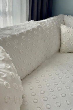 Konik Kırlent Kılıfı Hediyeli 170x210 cm Pamuklu Koltuk Örtüsü Krem - 1