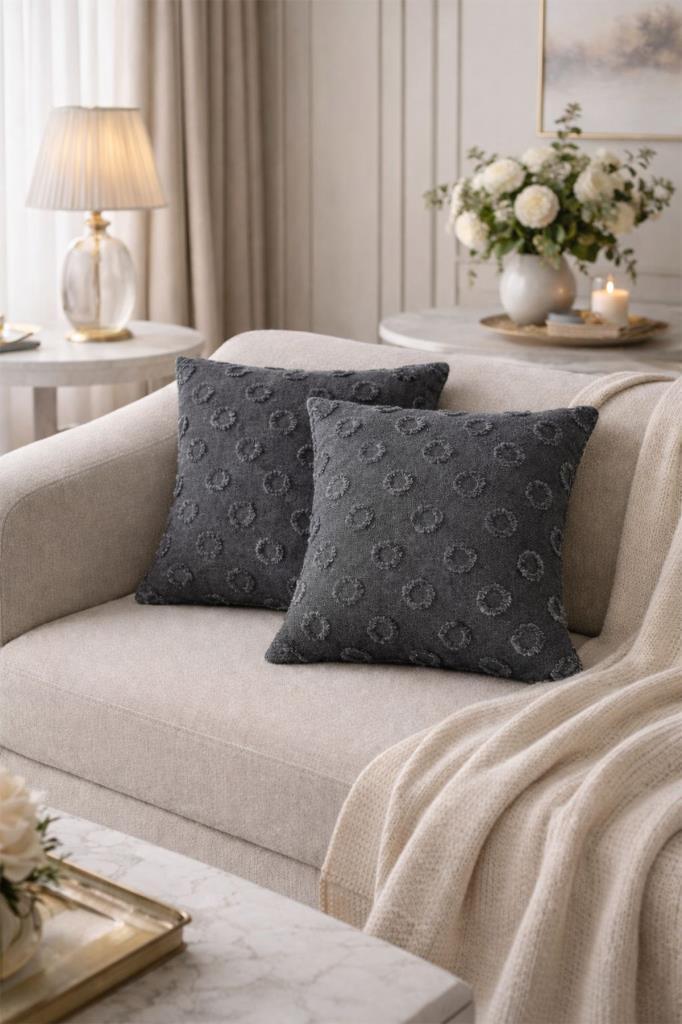 Konik Pamuklu 2'li Kırlent Kılıfı Antrasit - 1