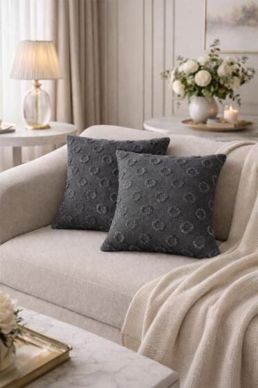 Konik Pamuklu 2'li Kırlent Kılıfı Antrasit - Çeyiz Diyarı