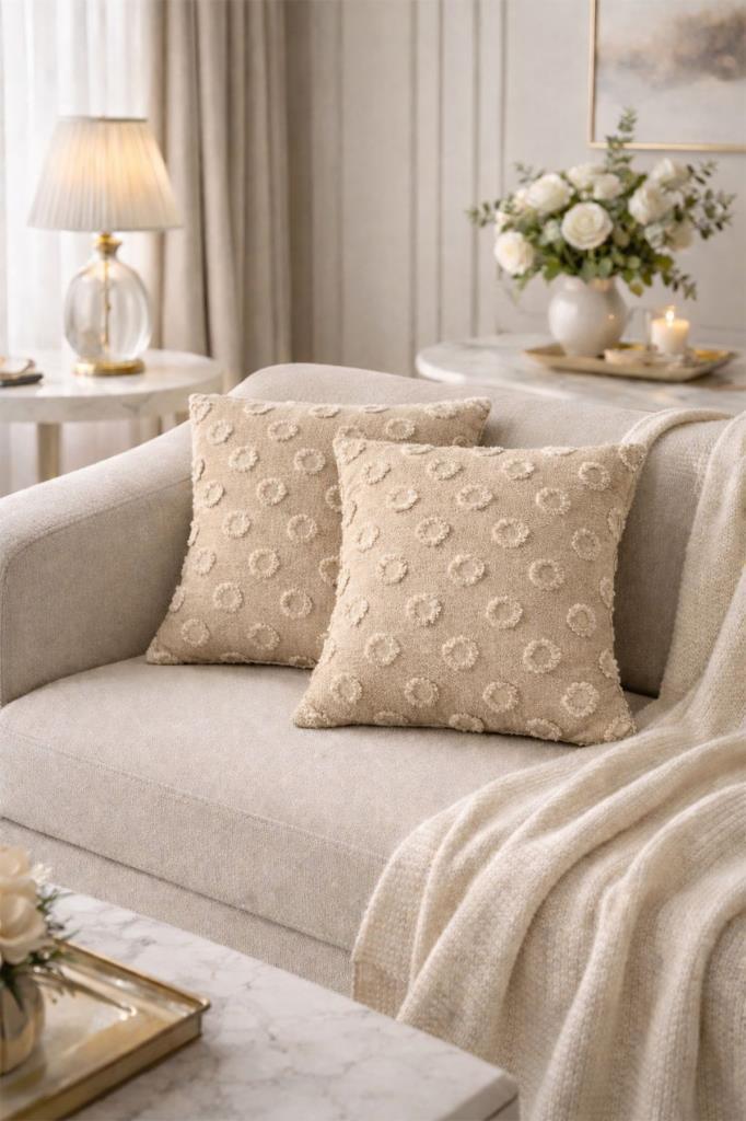 Konik Pamuklu 2'li Kırlent Kılıfı Bej - 1