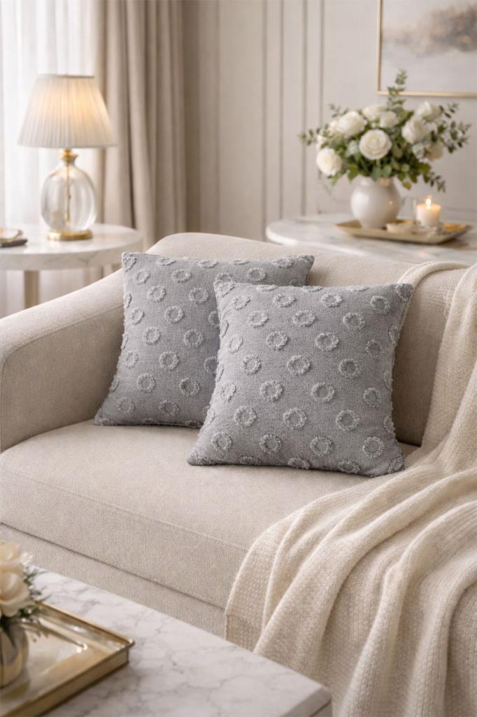 Konik Pamuklu 2'li Kırlent Kılıfı Gri - 1