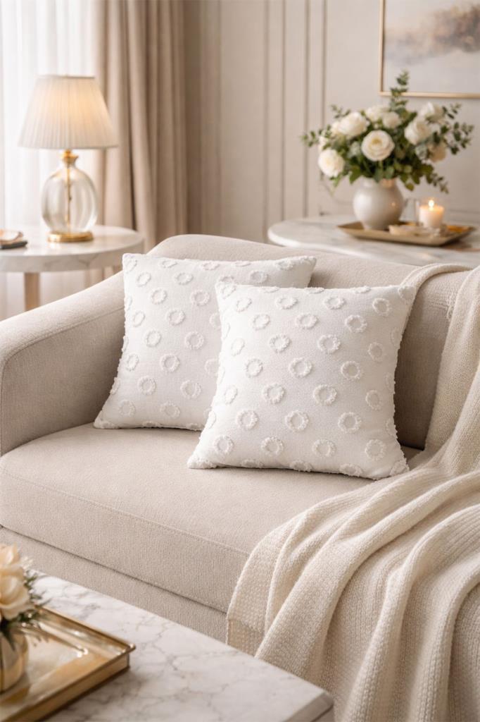 Konik Pamuklu 2'li Kırlent Kılıfı Krem - 1