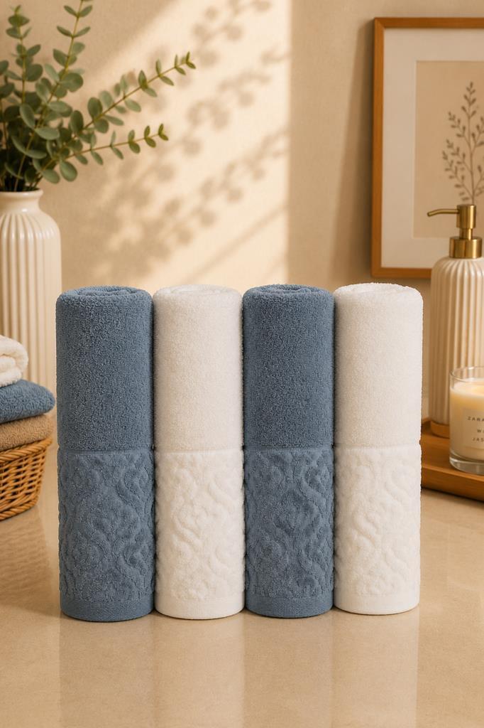 Koza %100 Pamuk Hamam Takımı 4 Parça İndigo - Ekru - 1