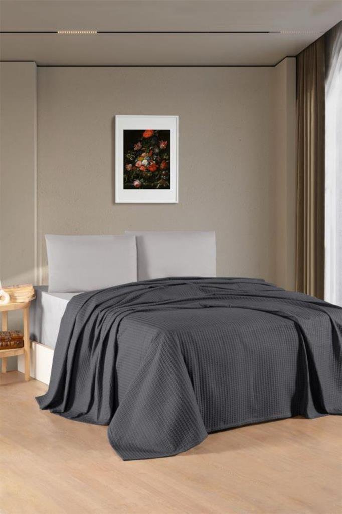 Kristal Bamboo Lastikli Çarşaflı Çift Kişilik Pike Takımı Antrasit - 1