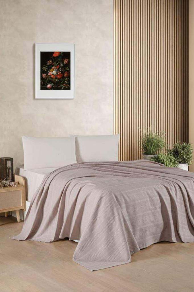 Kristal Bamboo Lastikli Çarşaflı Çift Kişilik Pike Takımı Cappucino - 1