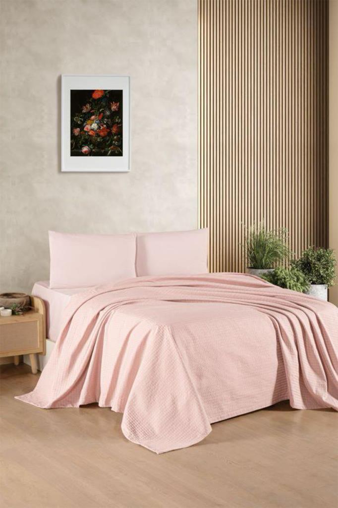 Kristal Bamboo Lastikli Çarşaflı Çift Kişilik Pike Takımı Pudra - 1