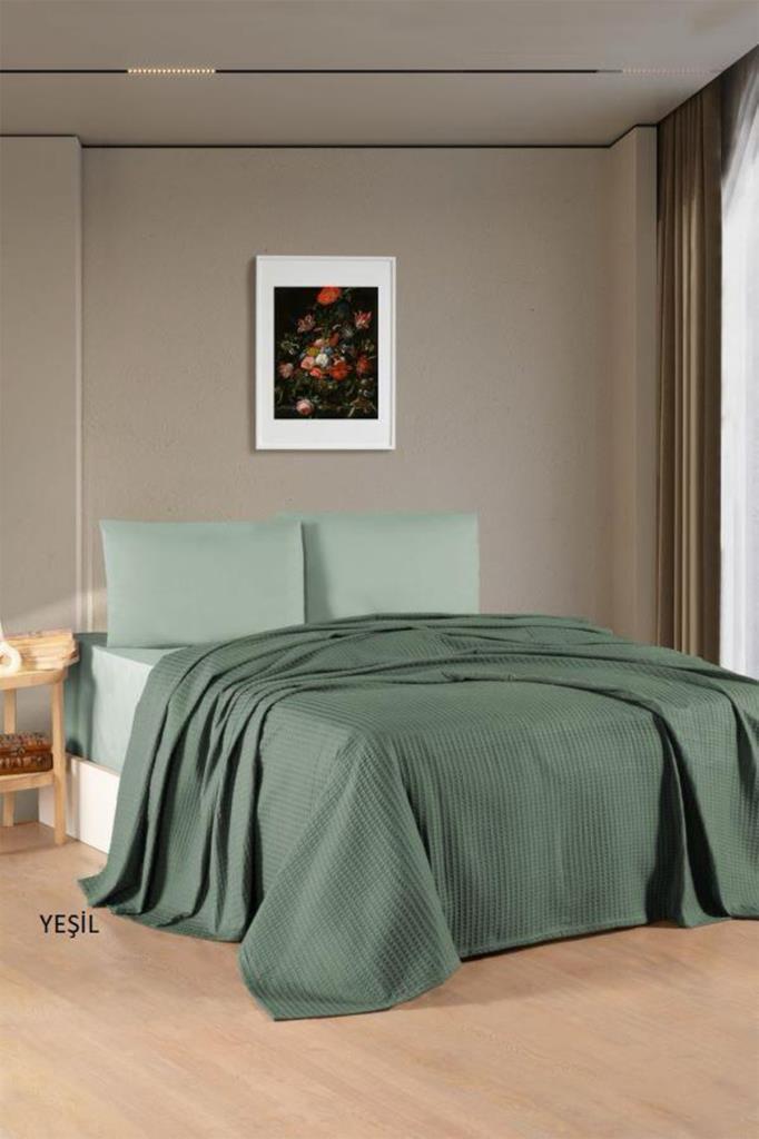 Kristal Bamboo Lastikli Çarşaflı Çift Kişilik Pike Takımı Yeşil - 1