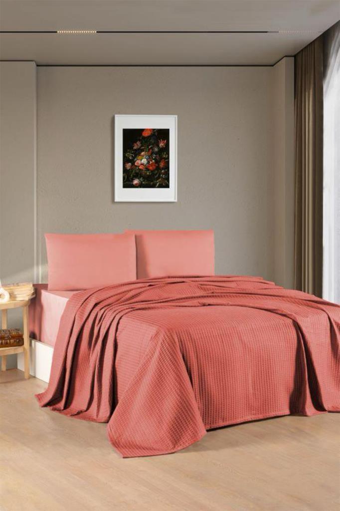 Kristal Bamboo Lastikli Çarşaflı Tek Kişilik Pike Takımı Kiremit - 1