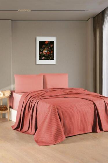 Kristal Bamboo Lastikli Çarşaflı Tek Kişilik Pike Takımı Kiremit - Kristal