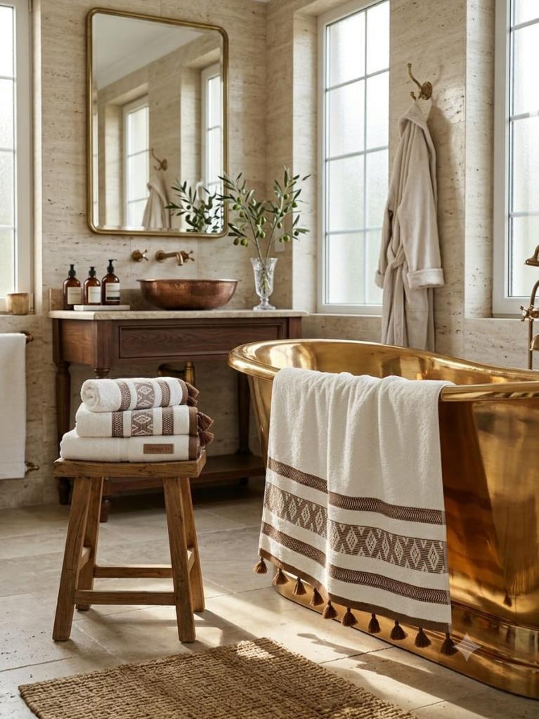 Kumsal Jakarlı Banyo Havlusu 90x140 cm Bej - 1