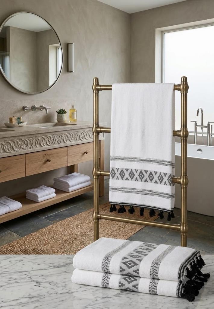 Kumsal Jakarlı Banyo Havlusu 90x140 cm Siyah - 1