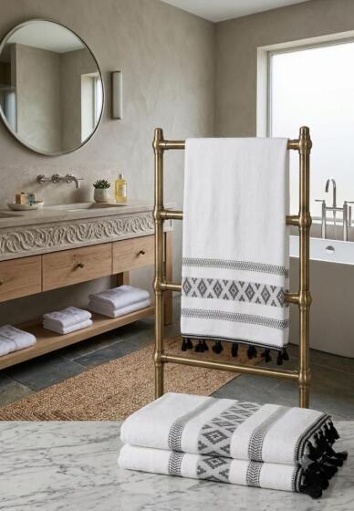 Kumsal Jakarlı Banyo Havlusu 90x140 cm Siyah - Çeyiz Diyarı