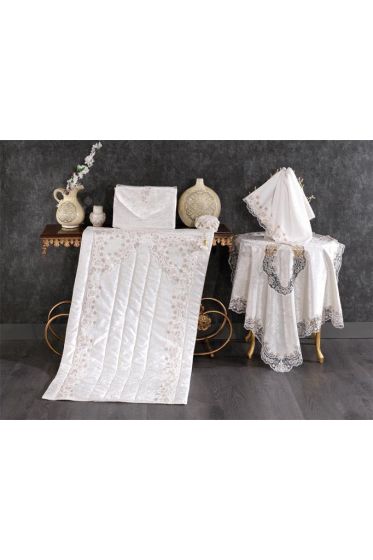Kumsal Kadife Seccade Seti Krem - Çeyiz Diyarı (1)