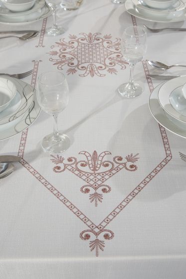 Lale Baskılı Dikdörtgen Masa Örtüsü Gold - Çeyiz Diyarı (1)