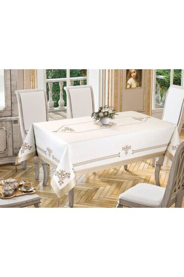 Lale Baskılı Dikdörtgen Masa Örtüsü Gold - Çeyiz Diyarı (1)
