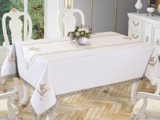Lale Nakışlı Dantelli Masa Örtüsü Ve Runner 2 Parça - Çeyiz Diyarı (1)