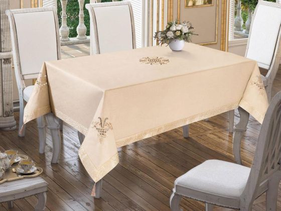 Lale Nakışlı Masa Örtüsü Cappucino Cappucino 160x260cm - Çeyiz Diyarı