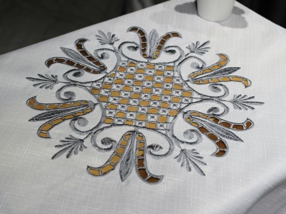 Lale Nakışlı Fiskos Krem Gri 100x100 Cm - Çeyiz Diyarı (1)