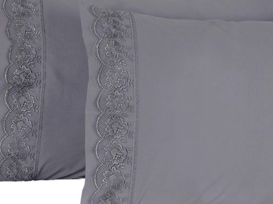 Lalezar 2'li Yastık Kılıfı Gri - Çeyiz Diyarı (1)