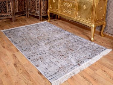 Latex Kaymaz Taban Dijital Baskı Kadife Halı Arzu Gri 80x200 cm - 1