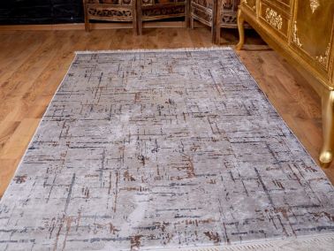 Latex Kaymaz Taban Dijital Baskı Kadife Halı Arzu Gri 80x200 cm - 3