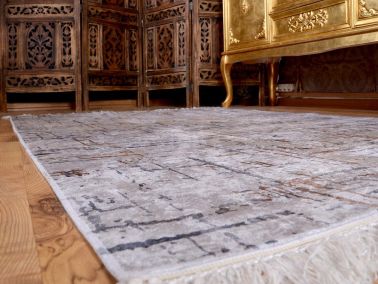 Latex Kaymaz Taban Dijital Baskı Kadife Halı Arzu Gri 80x200 cm - 4