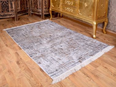 Latex Kaymaz Taban Dijital Baskı Kadife Halı Arzu Gri 80x200 cm - 6
