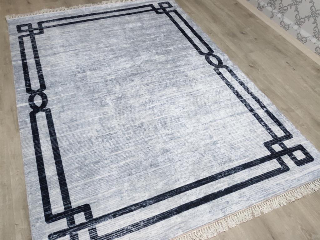 Latex Kaymaz Taban Dijital Baskı Kadife Halı Avis Gri 80x200 cm - 1