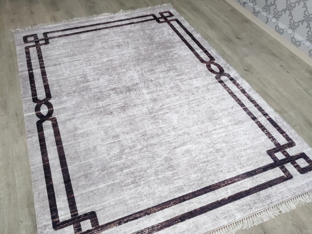 Latex Kaymaz Taban Dijital Baskı Kadife Halı Avis Krem 120x170 cm - 1