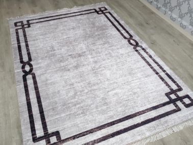 Latex Kaymaz Taban Dijital Baskı Kadife Halı Avis Krem 80x300 cm - 1