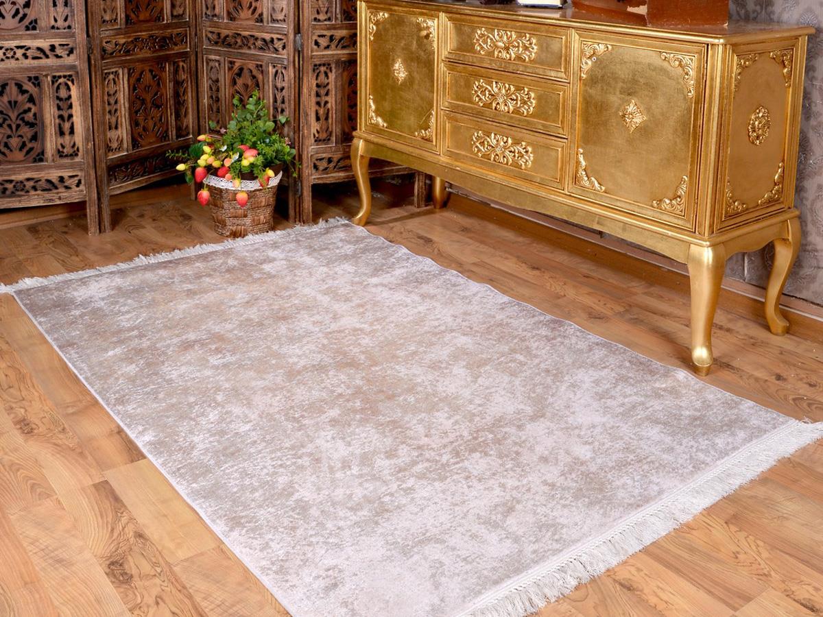 Latex Kaymaz Taban Dijital Baskı Kadife Halı Duru Krem 100x300 cm - 1