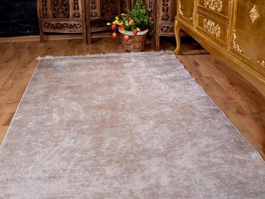 Latex Kaymaz Taban Dijital Baskı Kadife Halı Duru Krem 80x300 cm - 5